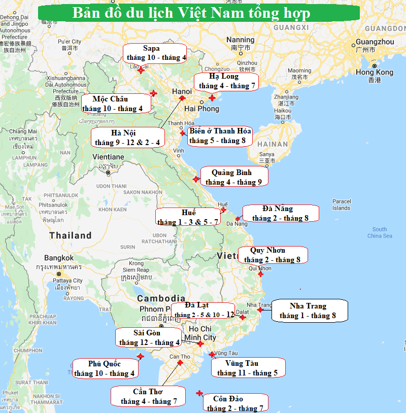 Bản Đồ Du Lịch Việt Nam - Tuyến Điểm Du Lịch Bắc Trung Nam 63 Tỉnh 2023