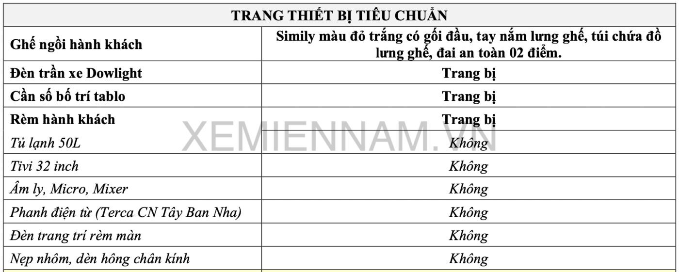 trang thiết bị xe Thaco Cruiser TB120S47C